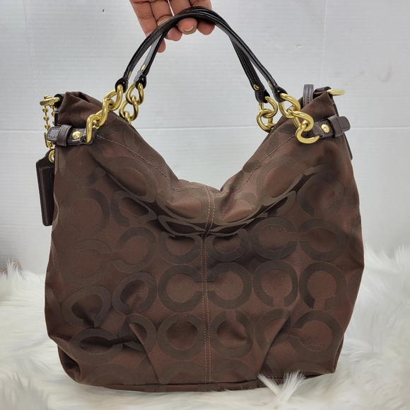 Coach 14146 brown monogram shoulder hobo brown bag - Picture 1 of 11